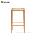 Новый стиль тканые верхние деревянные бар стул